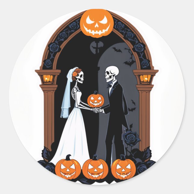 Till Death Do Us Part – Skeleton Bride & Groom Got Classic Round Sticker (Front)