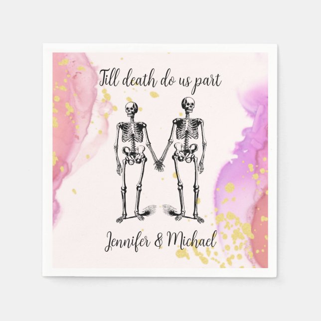 Till death do us part Skeleton Couple Name blush N Napkin (Front)