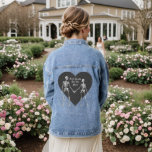 Till Death Do Us Part Skeleton & Grey Heart Denim Jacket<br><div class="desc">This gothic inspired denim jacket is accented with skeletons holding hands,  and the romantic saying,  Till Death Do Us Part,  on a grey heart,  making it perfect for the bride to be or newlywed.</div>
