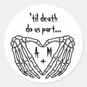 Till Death Do Us Part Skeleton Heart Wedding Classic Round Sticker