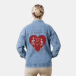 Till Death Do Us Part Skeleton & Red Heart Denim Jacket<br><div class="desc">This gothic inspired denim jacket is accented with skeletons holding hands,  and the romantic saying,  Till Death Do Us Part,  on a red heart,  making it perfect for the bride to be or newlywed.</div>