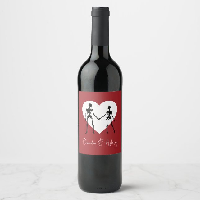 Till Death Do Us Part Skeleton Red Wine Label (Front)