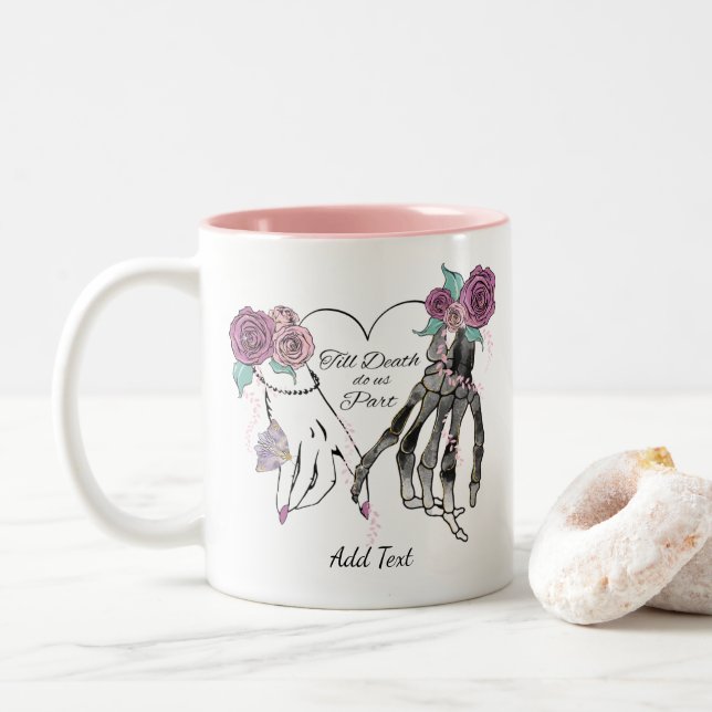 Till Death Do Us Part Skeleton  Two-Tone Coffee Mug (With Donut)