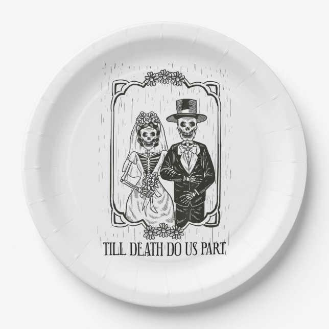 Till Death Do Us Part Skeleton Wedding Couple – Paper Plate (Front)