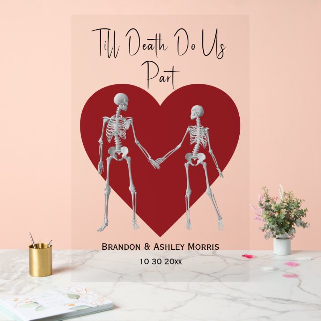 Till Death Do Us Part Skeleton Wedding Red Welcome Acrylic Sign (Wedding)