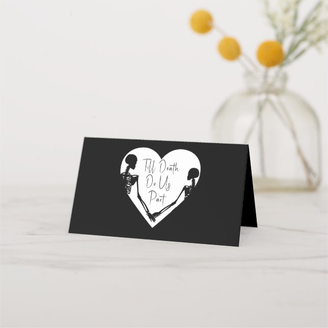Till Death Do Us Part Skeleton Wedding White Place Card (Back)