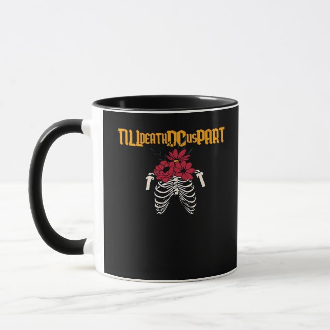 Till Death Do Us Part Skeleton With Red Flowers Cl Mug (Left)