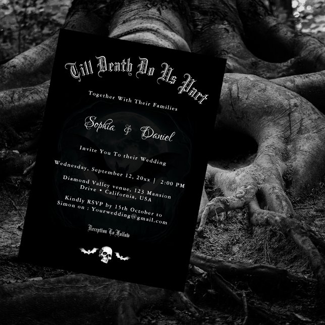 Till Death Do Us Part Skull Bats Gothic Wedding Invitation (Creator Uploaded)