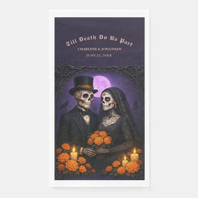 Till Death Do Us Part Skull Candy Couple Wedding Napkin (Front)