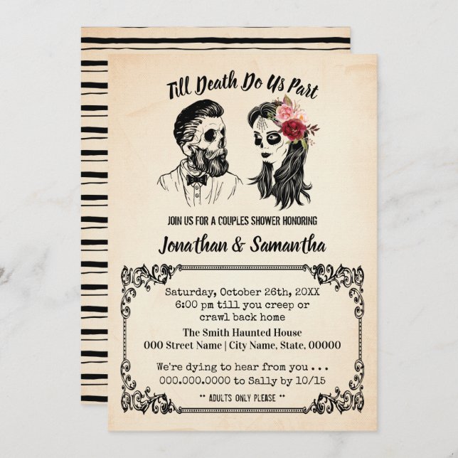 Till death do us part skulls couples shower invitation (Front/Back)