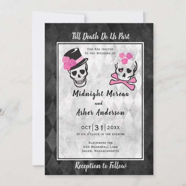 Till Death Do Us Part Skulls Tophat Flowers Invitation (Front)