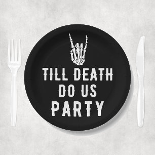 Till Death Do Us Party Black Skeleton Party Paper Plate