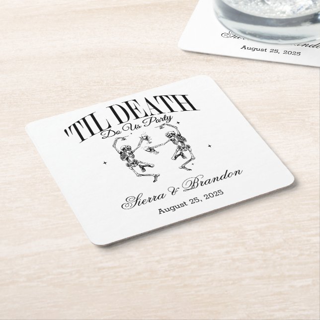 Till Death Do Us Party Personalised Wedding Napkin Square Paper Coaster (Angled)