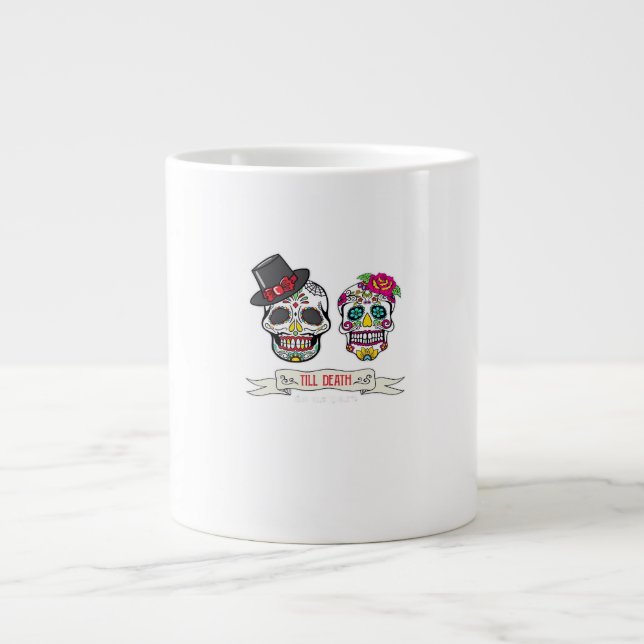Till Death Do Us Skull Wedding Bride And Groom Pri Large Coffee Mug (Front)