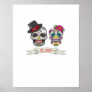 Till Death Do Us Skull Wedding Bride And Groom Pri Poster