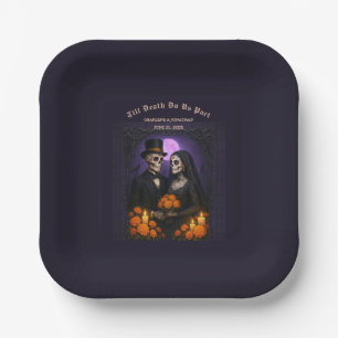 Till Death Do Us Sugar Skull Skeletons Wedding Paper Plate