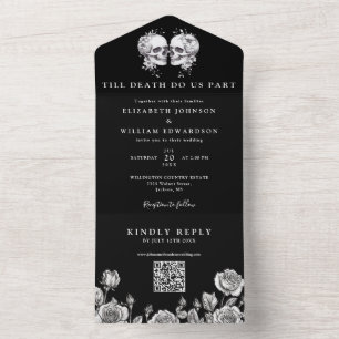 Till Death Floral Skulls QR Code Gothic Wedding All In One Invitation
