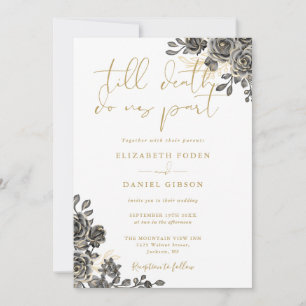 Till Death Gold Gothic Roses Floral Wedding Invitation