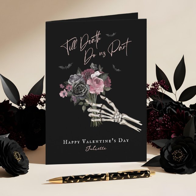 Till Death Gothic Floral Skeleton Hand Valentine Holiday Card (Till Death Gothic Floral Skeleton Hand Valentine Holiday Card)
