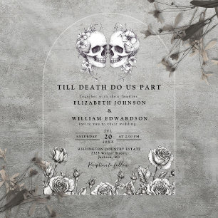 Till Death Gothic Floral Skulls Wedding Arch Acrylic Invitations