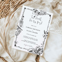 Till Death Gothic Hand drawn Flowers Skull Invitat