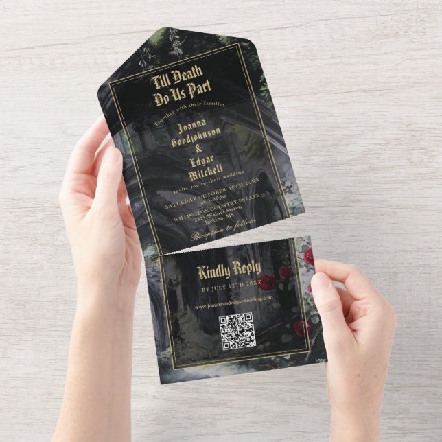 Till Death Gothic Ruins QR Code Wedding All In One Invitation (Tearaway)