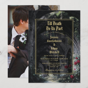 Till Death Gothic Ruins Roses Floral Photo Wedding Invitation