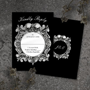 Till Death Gothic Skulls Monogram Wedding RSVP Card