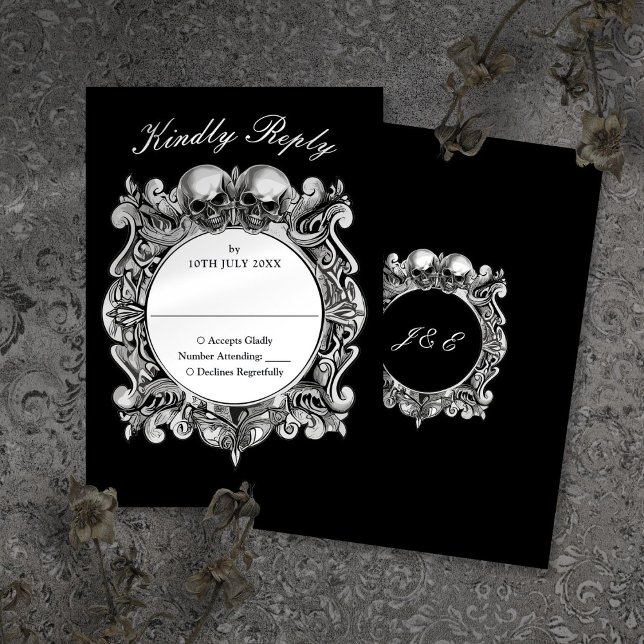 Till Death Gothic Skulls Monogram Wedding RSVP Card (Till Death Gothic Skulls Monogram Wedding RSVP Card)