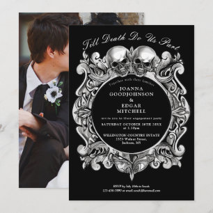 Till Death Gothic Skulls Photo Engagement Party Invitation