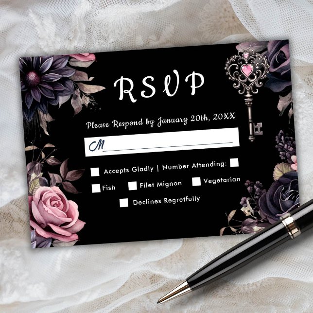 Till Death | Gothic Wedding Black RSVP Card (Creator Uploaded)