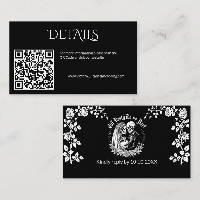 Till Death Gothic Wedding Black Website Qr Code Enclosure Card (Front/Back)