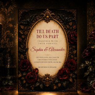 Till Death Gothic Wedding Invites Black and Gold
