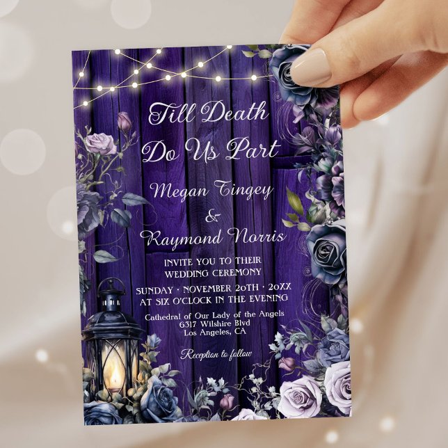 Till Death | Gothic Wedding Rustic Purple Wood Invitation (Creator Uploaded)