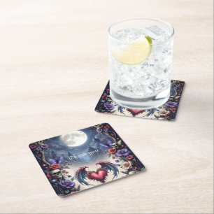 Till Death & Moonlight Bind Us.  Square Paper Coaster