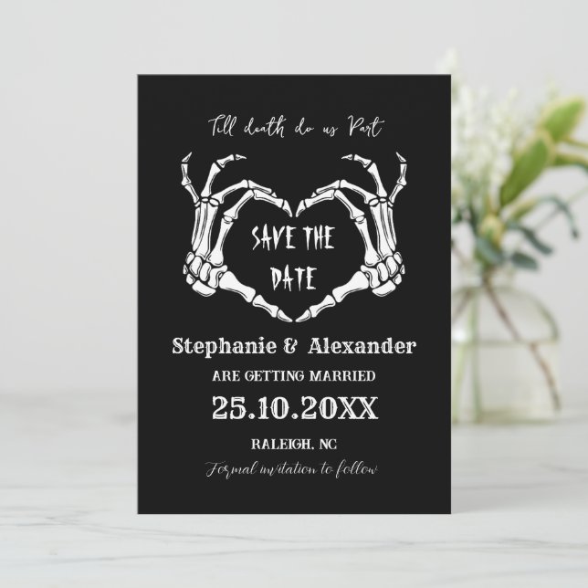 Till Death Save The Date Halloween gothic Wedding Invitation (Standing Front)