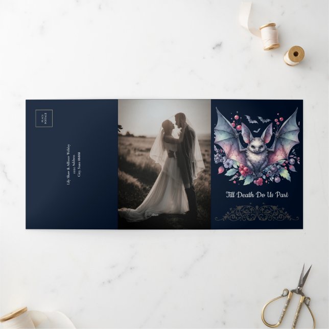 Till Death with Bat Wedding Tri-Fold Invitation (Outside)