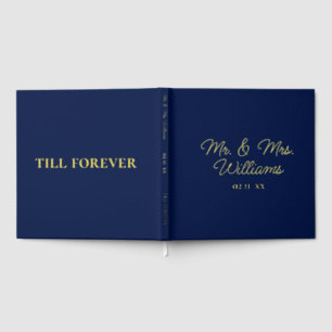 Till Forever Mr Mrs Luxe Gold Navy Blue Wedding Guest Book