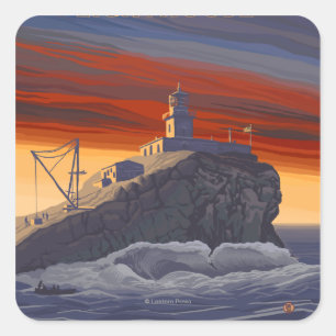 Tillamook Lighthouse Vintage Travel Poster Square Sticker