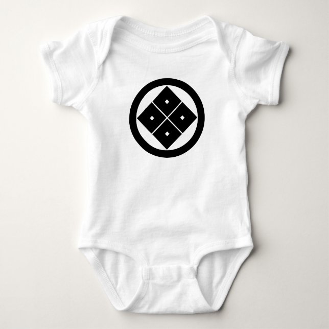 Tilted four-square-eyes in a circle baby bodysuit (Front)