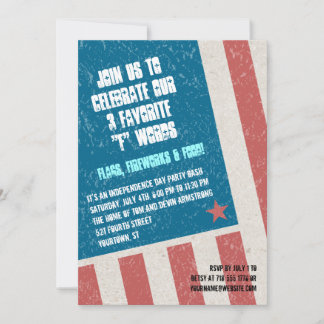 Tilted Grunge Flag Independence Day Party Invitation