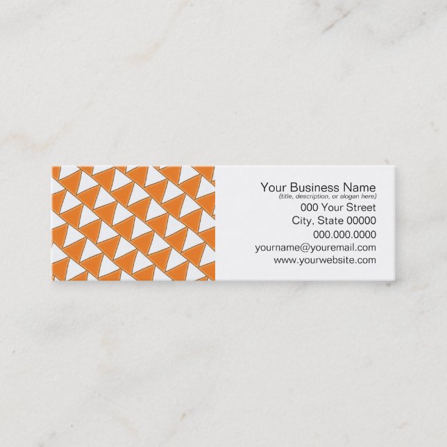 Tilted Triangles in Orange and White Mini Business Card (Front)