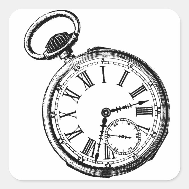 Tilting Clock Pocket Watch Face Timepiece Square Sticker (Front)