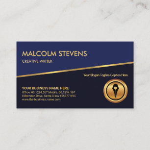 Tilting Gold Line Blue Shades Gold Pen Writer Business Card