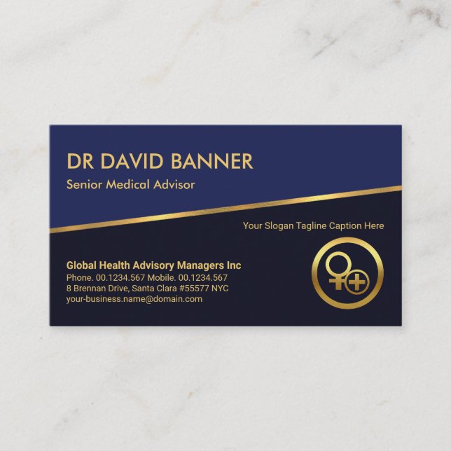 Tilting Gold Line Blue Shades Medical Healthcare Business Card (Front)