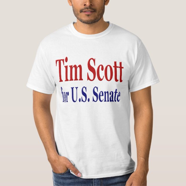 Tim Scott for Senate with red blue text T-Shirt (Front)