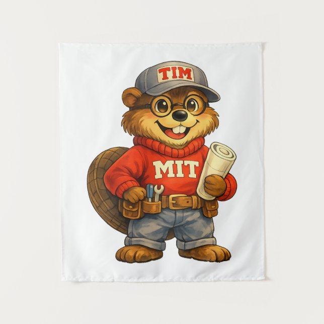 Tim the Beaver – Ghibli‑Inspired Mascot Tapestry (Front)