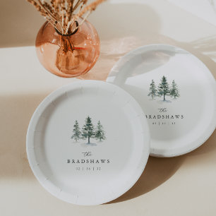 Timber Grove Evergreen Forest Wedding Paper Plate