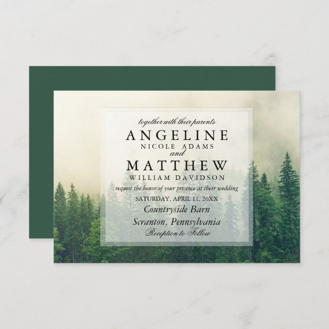 Timber Grove Green Tree Wedding Invitation (Front/Back)