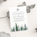 Timber Grove | Monogram Wedding Invitation<br><div class="desc">Elegant fall or winter wedding invitation features a copse of tall watercolor pine trees in shades of greyed sage and hunter green. Personalise with your wedding details in chic soft off-black lettering, topped by your initials joined by a script ampersand to create a beautiful custom monogram. A chic choice for...</div>